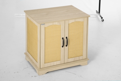 PawHut Hidden Litter Box Enclosure Cat Washroom Furniture with Cushion Double Doors Wooden Pet House End Table, Oak