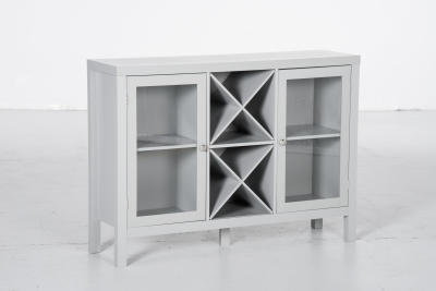 HOMCOM Modern Kitchen Sideboard, Buffet Table with Removable Wine Rack, Tempered Glass Door Cabinet and Adjustable Shelves for Living Room, Kitchen, Entryway, Grey