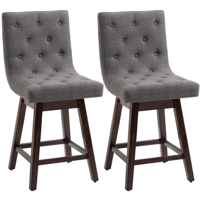HOMCOM Bar Stools Set of 2, Swivel Bar Chairs, 25.5" High Fabric Tufted Breakfast Barstools for Kitchen Counter, Dark Grey