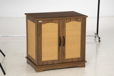 PawHut Hidden Litter Box Enclosure Cat Washroom Furniture with Cushion Double Doors Wooden Pet House End Table, Walnut