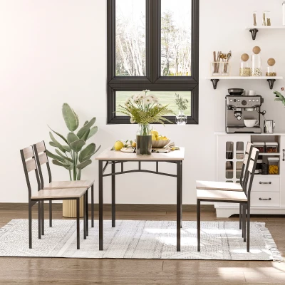 HOMCOM Rustic Industrial 5-Piece Dining Set, Black Metal & Oak