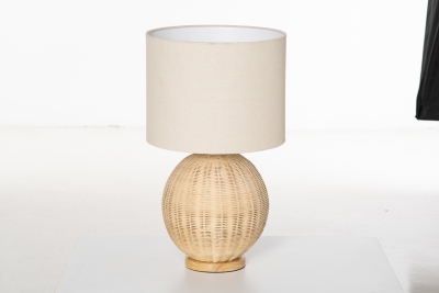 HOMCOM Coastal Contemporary Table Lamp, Bedside Reading Light with White Fabric Lampshade and Rattan Base for E27 LED or Halogen Bulb, Natural