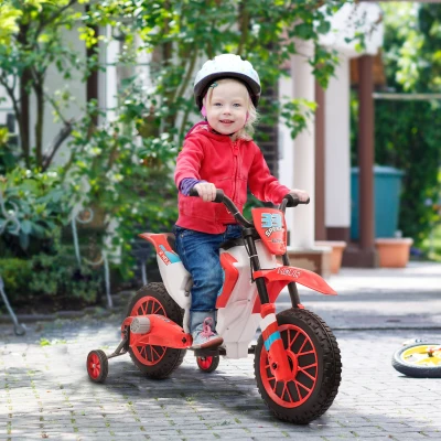 Aosom 12V Electric Kids Dirt Bike Toy w/ Training Wheels, Red