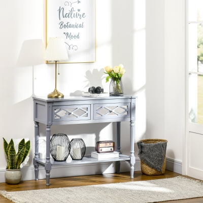 HOMCOM Vintage Console Table with Drawers, Retro Sofa Table for Living Room, Hallway, Grey