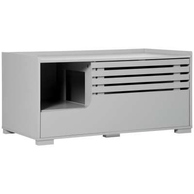 PawHut Cat Hidden Litter Box Enclosure Side Table, Cat Washroom Storage with Spacious Space, Large Front Door with Hinges, Elevated Bottom, for Indoor Use, Grey