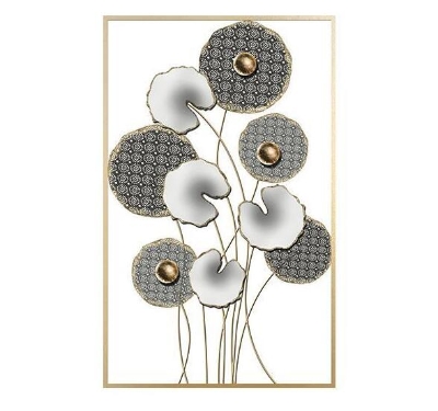 HOMCOM 3D Metal Wall Art Set of 2 Modern Lotus Leaves Hanging Wall Sculpture Home Decor for Living Room Bedroom Kitchen 20"x32"x2, Grey and Gold