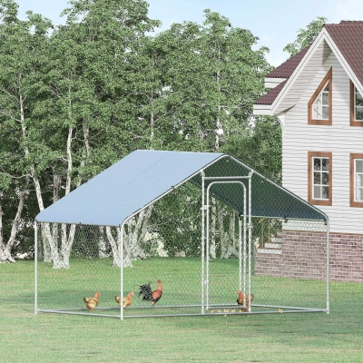 PawHut Galvanized Large Metal Chicken Coop Cage 1 Room Walk-in Enclosure Poultry Hen Run House Playpen Rabbit Hutch UV & Water Resistant Cover for Outdoor Backyard 118" x 78.75" x 76.75"