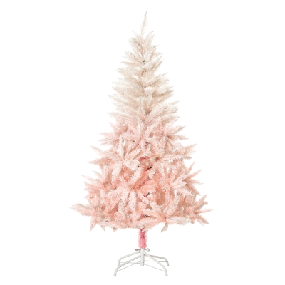 HOMCOM 7' Tall Unlit Pencil Fir Artificial Christmas Tree with Realistic Branches and 616 Tips, Pink and White