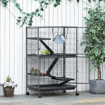PawHut 4-Tier Rolling Small Animal Cage with Platform, Hammock and Ramps