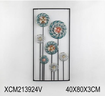 HOMCOM 3D Metal Wall Art Set of 2 Modern Flower Hanging Wall Sculpture Home Decor for Living Room Bedroom Kitchen 16"x32"x2, Blue Silver Gold