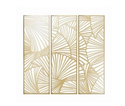 HOMCOM Metal Wall Art Abstract Line Lotus Leaves Hanging Wall Sculpture Home Decor for Living Room Bedroom Kitchen 12"x36"x3, Gold