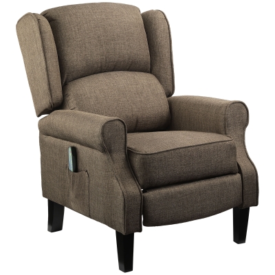 HOMCOM Wingback Heated Vibrating Accent Sofa Vintage Upholstered Massage Recliner Chair Push-back with Remote Controller, Brown