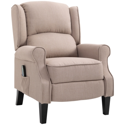 HOMCOM Wingback Heated Vibrating Accent Sofa Vintage Upholstered Massage Recliner Chair Push-back with Remote Controller, Beige