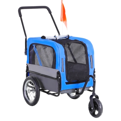 Aosom 2-in-1 3 Wheel Pet Jogging Stroller Bike Trailer - Blue / Grey
