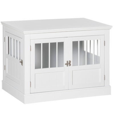 PawHut Cat Litter Box Enclosure with Magnetic Doors, Cat Washroom Nightstand with Large Top, Hidden Litter Box Side Table with Latches, for Indoor Use, White