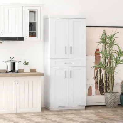 HOMCOM Modern Kitchen Pantry Cabinet, Adjustable Shelving, White