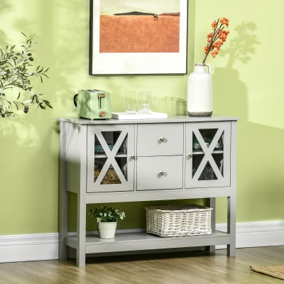HOMCOM Sideboard Buffet Cabinet with Storage Drawers & Glass Door, Gray