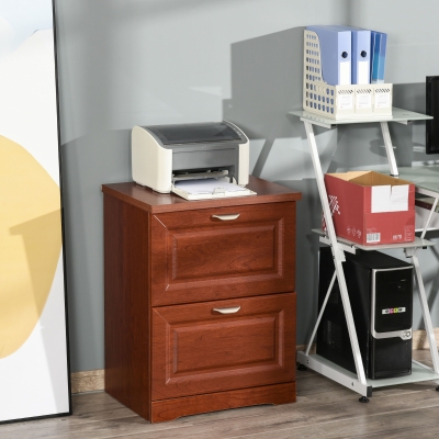 HOMCOM 2-Drawer Lateral File Chest Cabinet Pedestal Wooden Documents Storage for Study