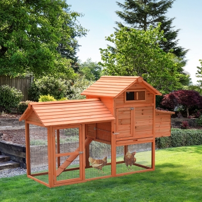 PawHut 82" Deluxe Chicken Coop Wooden Hen House Rabbit Hutch Poultry Cage Pen Backyard with Run and Nesting Box