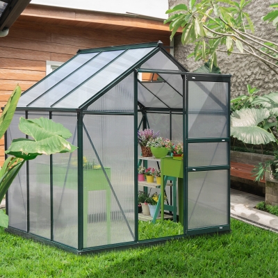 Outsunny 6.2' x 6.3' x 6.6' Clear Polycarbonate Greenhouse Large Walk-In Green House Garden Plants Grow Galvanized Base Aluminium Frame w/ Slide Door