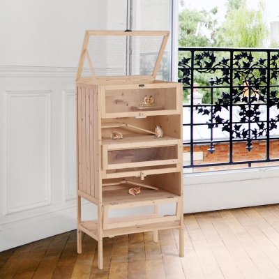 PawHut 5 Tier Fir Wood Hamster Cage Mouse Rats Small Animals Play House Exercise Activity Center