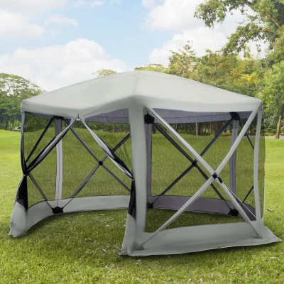 Outsunny 12' x 12' Hexagon Party Tent Gazebo, Beige