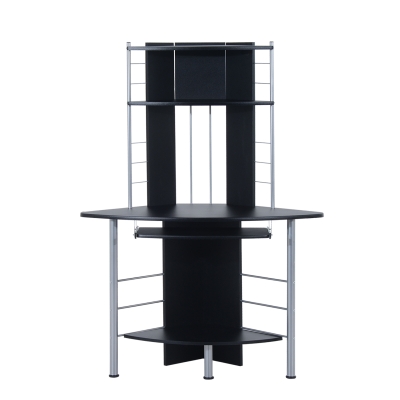 HOMCOM 62" Arch Corner Computer Desk with Printer Hutch and Storage Shelf - Black