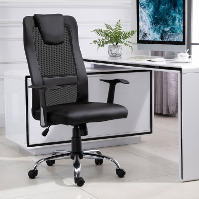 Vinsetto High Back Mesh Office Chair Ergonomic Computer Desk Seat Thick Padded Headrest with Armrest Office Black