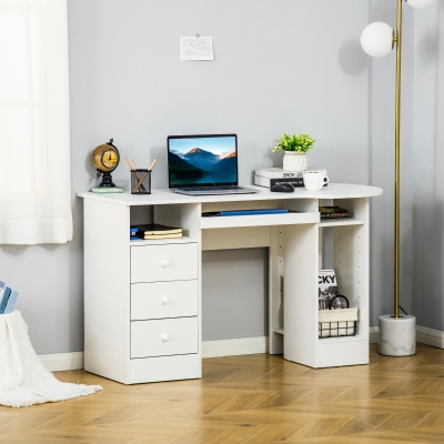 HOMCOM Computer Desk with Storage, Home Office Laptop Table with Shelves and Drawers, Modern Workstation Desk with Keyboard Tray for Study, Living Room, White