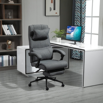 Vinsetto Ergonomic Executive Office Chair High Back Computer Desk Chair Linen Fabric 360° Swivel Adjustable Recliner Chair with Headrest, Lumbar Support, Padded Armrest and Retractable Footrest, Grey