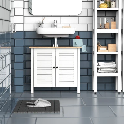 HOMCOM 2-Tier Undersink Storage Basin, Anti-Slip, White