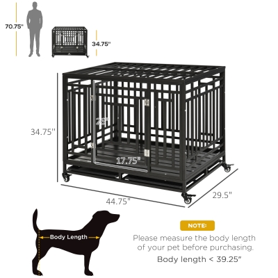 PawHut Heavy Duty Dog Kennel Steel Dog Crate with Wheels 45'' Playpen ...