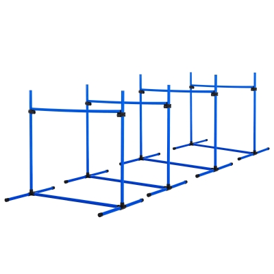 PawHut 4 Piece Dog Agility Starter Kit with Adjustable Height Jump Bars, Included Carry Bag & Displacing Top Bar - Blue