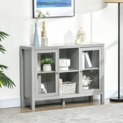 HOMCOM Sideboard Buffet Cabinet with Wine Rack & Glass Door, Gray