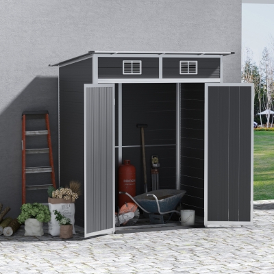 Outsunny 6' x 4' Outdoor PVC Storage Shed, Garden Tool House Weather Resistant with Lock, Foundation and 2 Air Vents for Backyard, Patio, Lawn