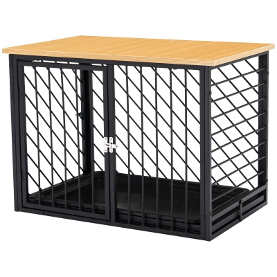 PawHut Dog Crate Furniture, Heavy Duty Dog Kennel End Table with Removable Tray, for Small Medium Dogs, Indoor Use, Black