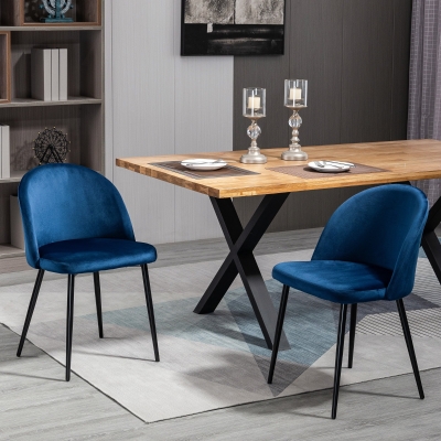 HOMCOM Set of 2 Modern Dining Chairs, Mid-Back Velvet-touch Upholstery Side Chair Table Chair for Living Room Dining Room, Dark Blue
