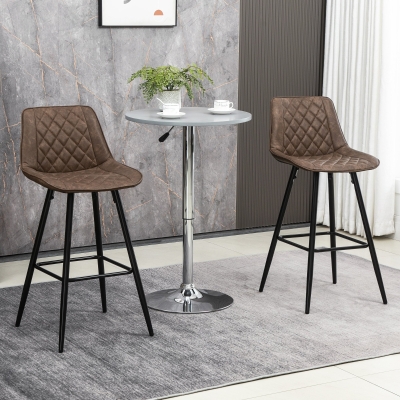 HOMCOM Bar Stools Set of 2, PU Leather Counter Height Bar Chairs, 27.25" Kitchen Stools with Metal Legs for Dining Area, Kitchen Island, Blue