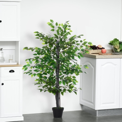 Outsunny 57'' Artificial Banyan Plant Faux Decorative Tree w/ Cement Pot Vibrant Greenery Shrubbery Indoor Outdoor Business Accessory