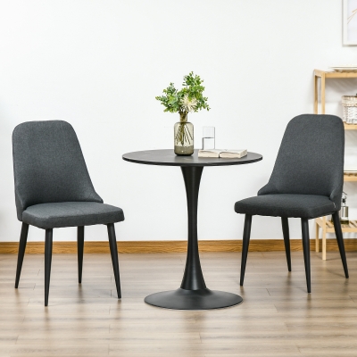 HOMCOM Modern Dining Chair Set of 2, Fabric Upholstered Side Chairs for Kitchen Living Room with Metal Legs, Charcoal Grey