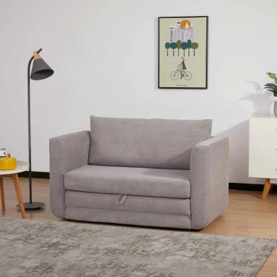 HOMCOM Pull Out Sofa Bed, Modern Sleeper Loveseat, Light Gray