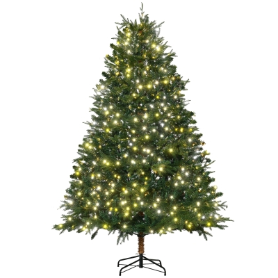 HOMCOM 7 ft Prelit Artificial Christmas Tree with 2393 Realistic Branches, Warm White LED lights, Green