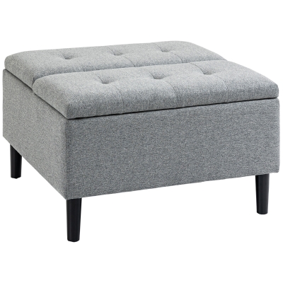 HOMCOM 30" Storage Ottoman, Tufted Fabric Upholstered Square Coffee Table with Lift Top, Accent Footrest Footstool for Living Room, Light Grey