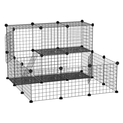 PawHut C&C Cage for Guinea Pigs Chinchillas Bunny Pen Small Animal Playpen with Door Ramp DIY Plastic Fence