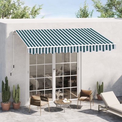 Outsunny Window Awning Canopy Outdoor Shelter Patio Sun Shade w/Hand Crank White Green