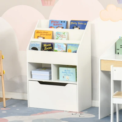HOMCOM Kids Bookcase with Mobile Drawer, Multi-Shelf, White