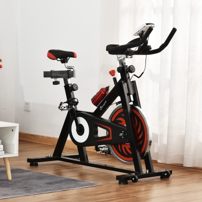 Soozier Indoor Stationary Exercise Bike Upright Fitness Bicycle Cycling Sport for Home Gym with 29lbs Flywheel Adjustable Resistance LCD Monitor Bottle Holder, Black