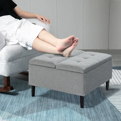 HOMCOM 30" Square Storage Ottoman, Lift Top, Light Gray