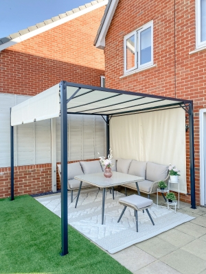 Outsunny 10x7ft Metal Frame Pergola Gazebo with Retractable Canopy Outdoor Patio Sun Shelter Garden Grape Tent Water-resistant Yard Shade Grey