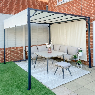 Outsunny 10' x 10' Steel Pergola Retractable Water Resistant Canopy- Cream White